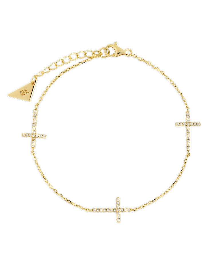 Sterling Silver Delicate CZ Cross Bracelet