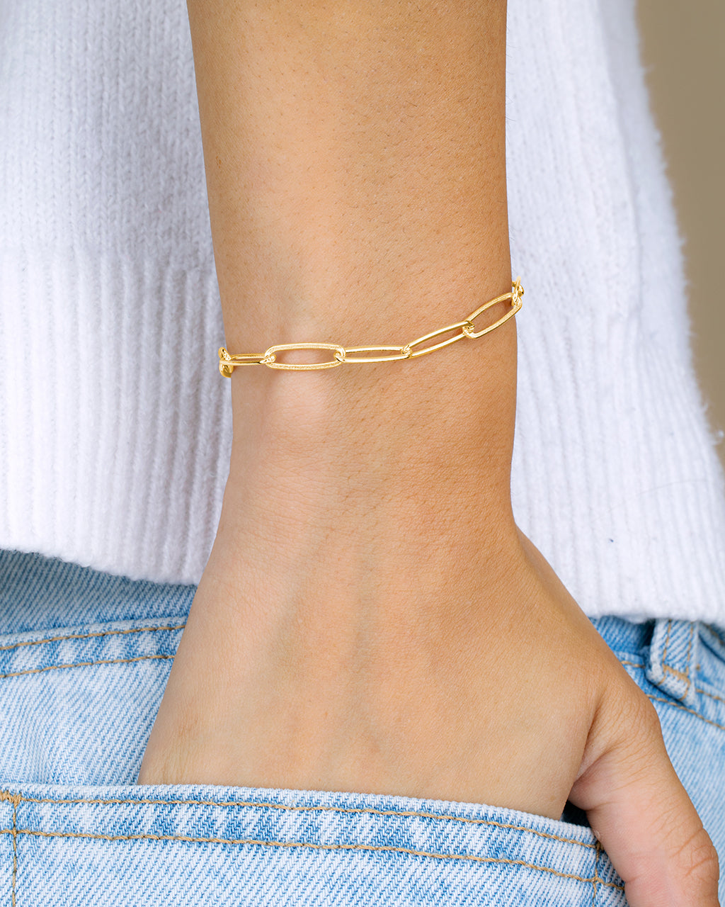 Sterling Silver Large Elongated Paperclip Chain Bracelet