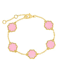 Rose Petal Station Bracelet Bracelet Sterling Forever Gold Pink Enamel 