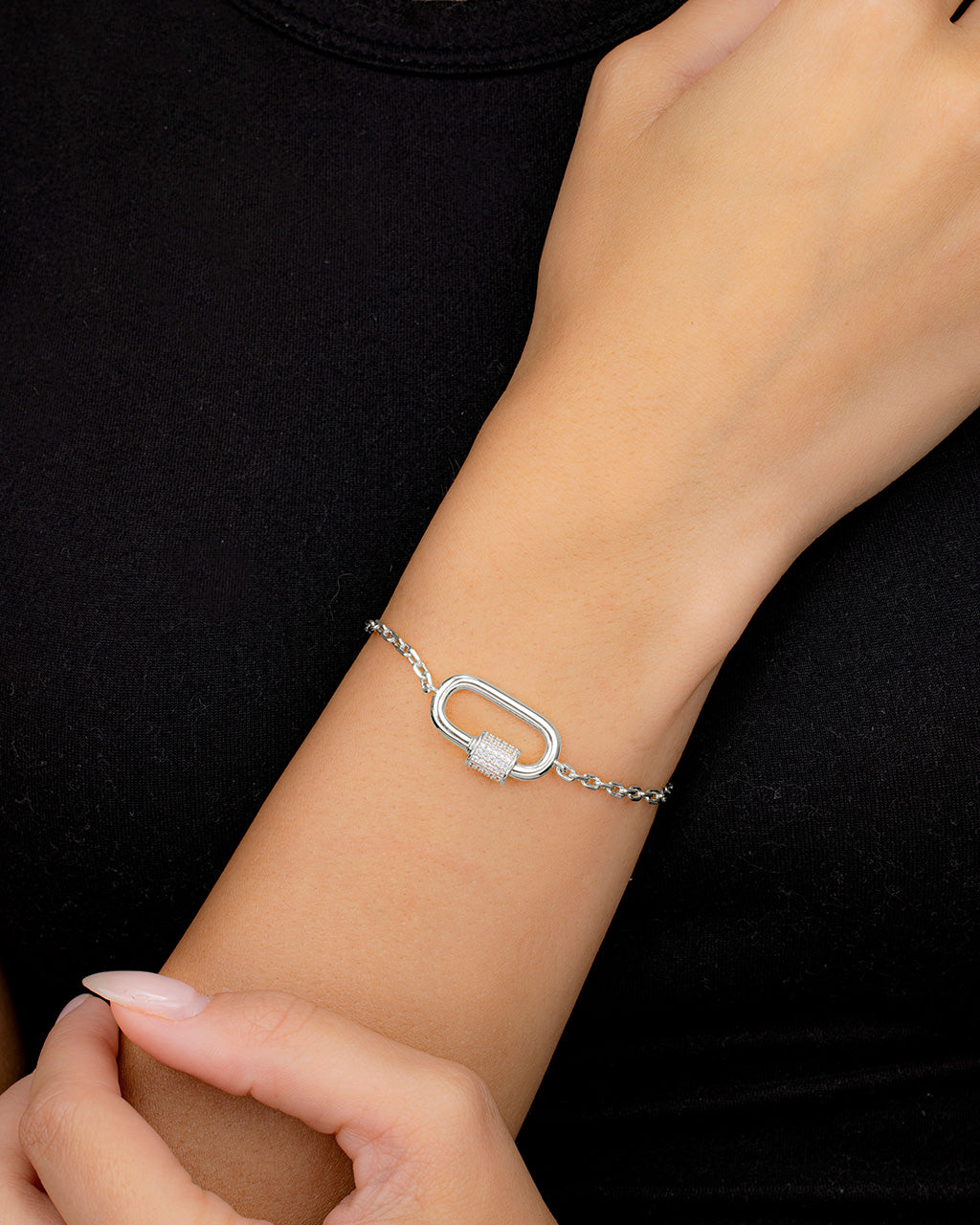 CZ Carabiner Bolo Bracelet