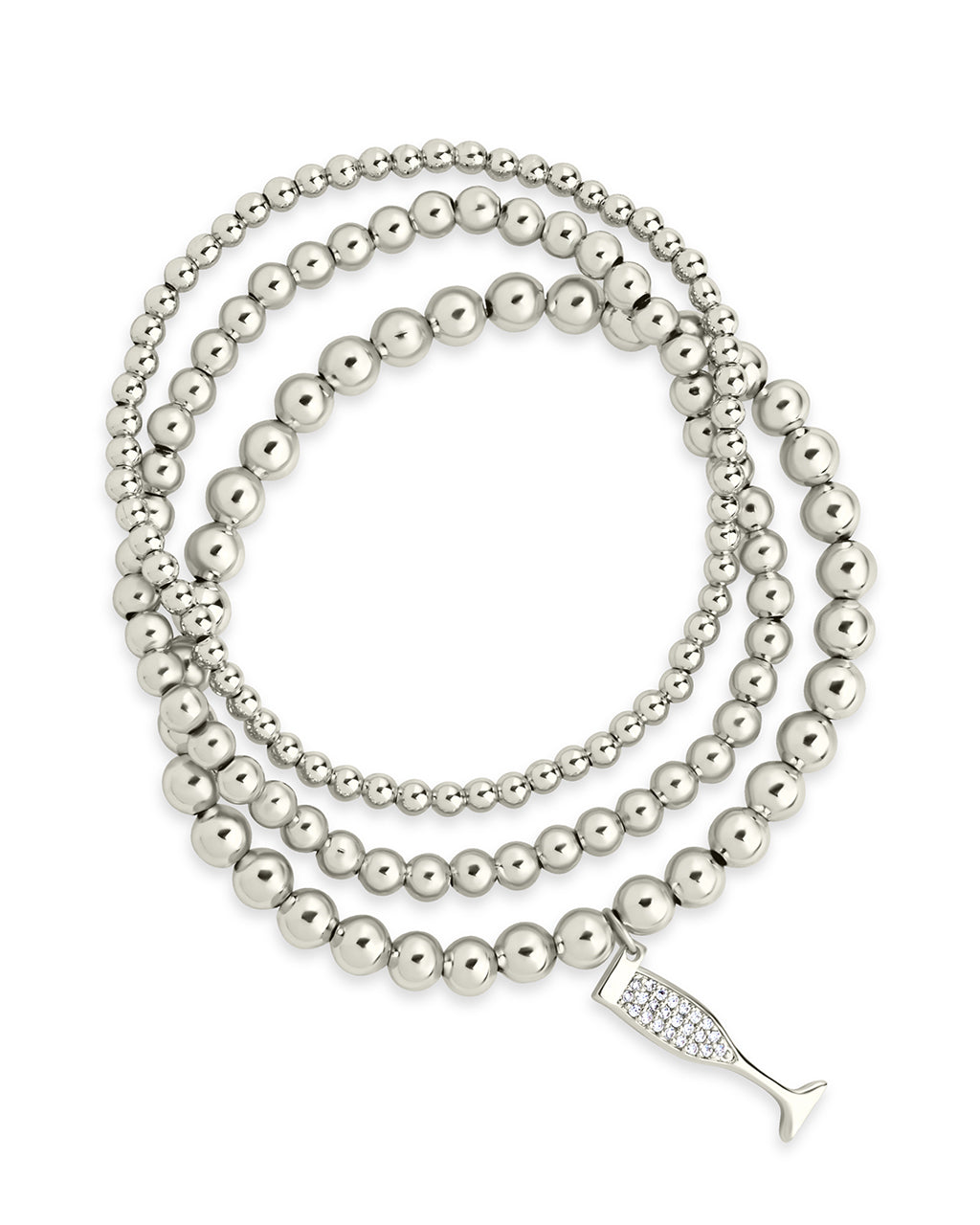 Beaded Bracelet Set with CZ Champagne Flute Charm