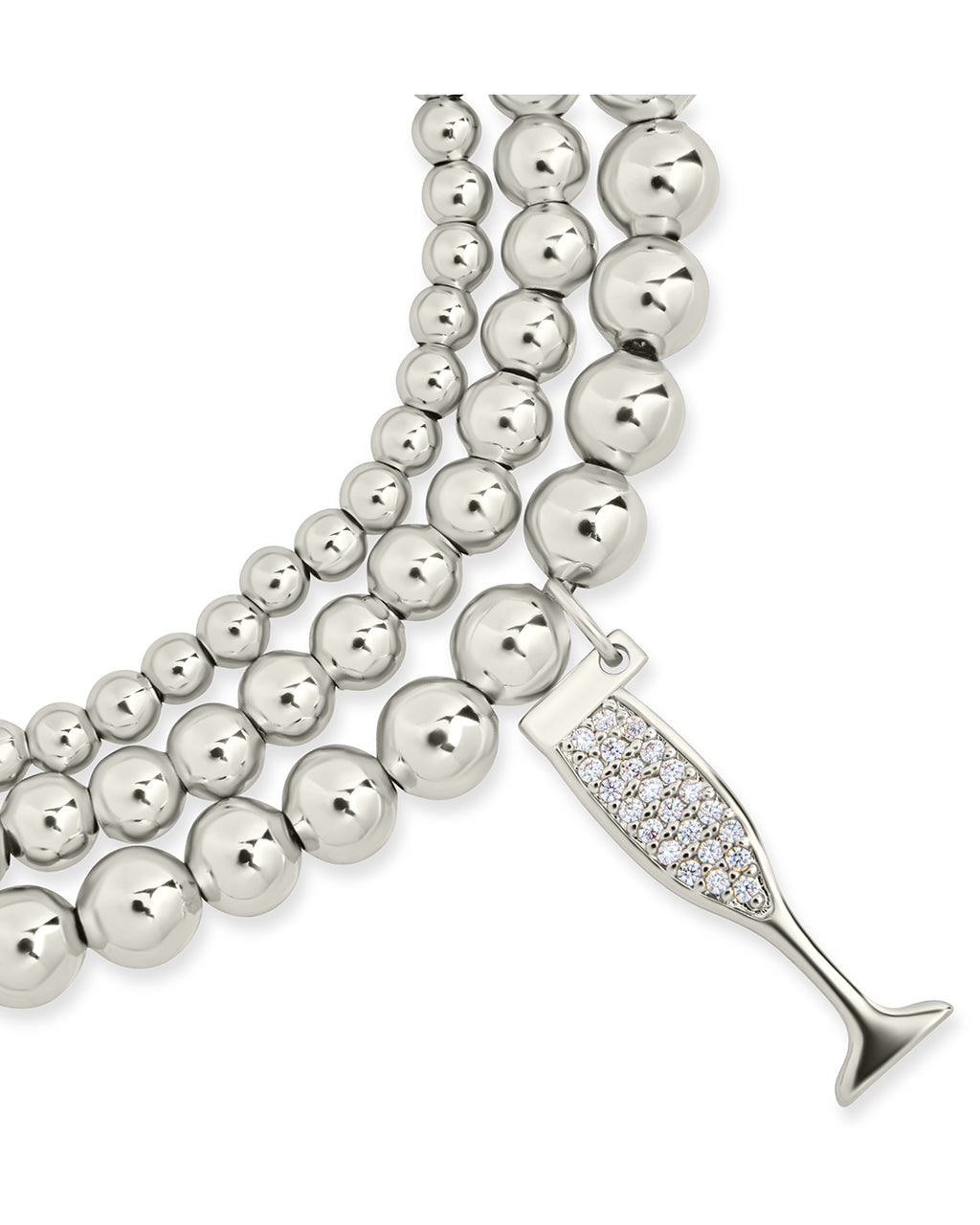 Beaded Bracelet Set with CZ Champagne Flute Charm