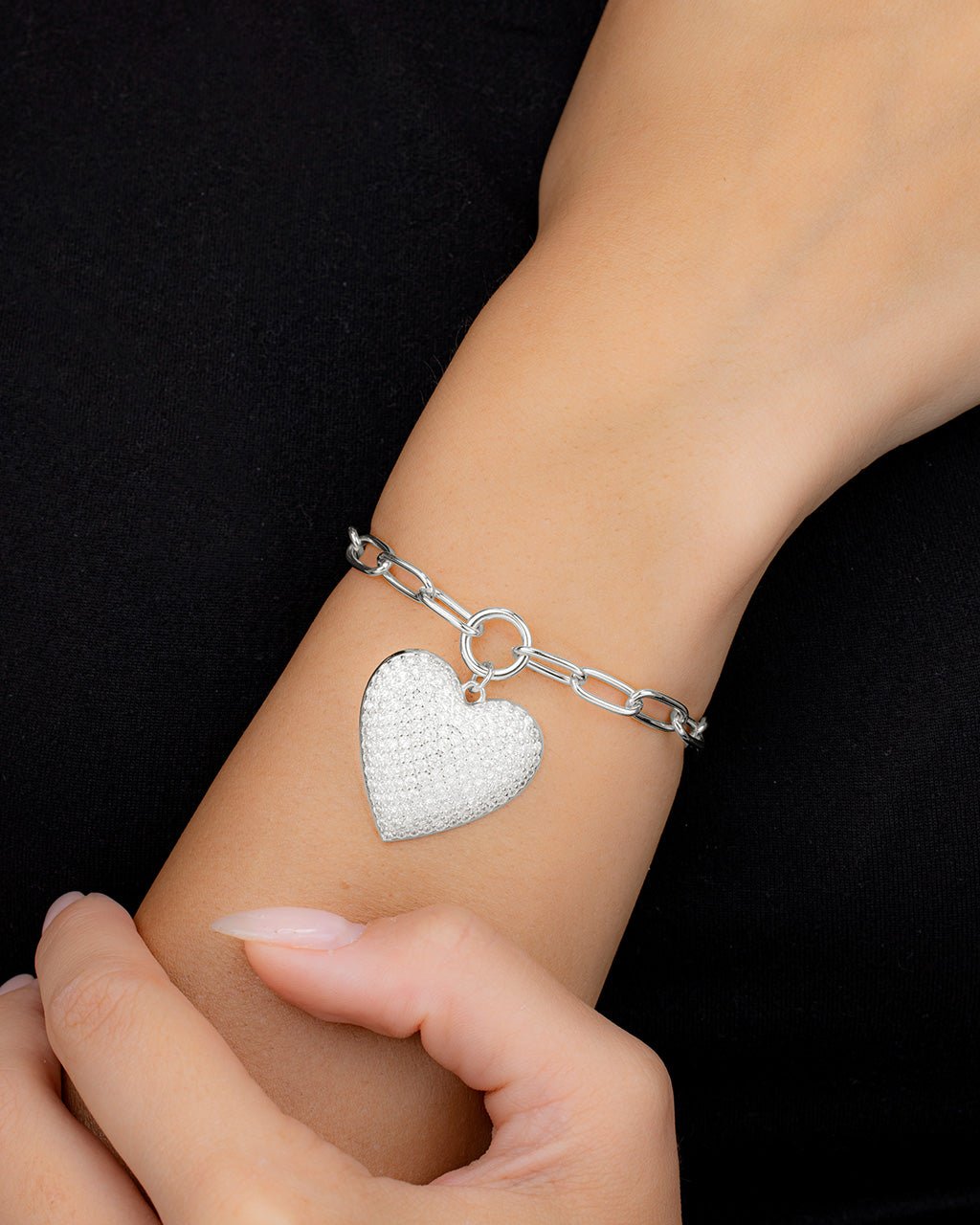 Disco Heart CZ Statement Bracelet - Sterling Forever