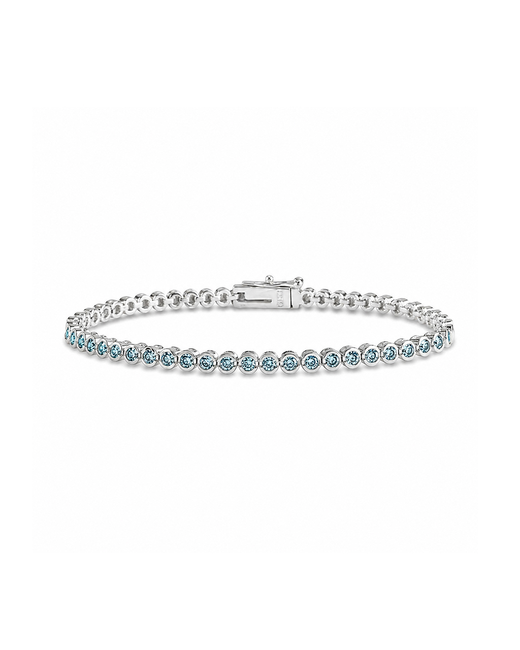 Helene Aquamarine CZ Bezel Eternity Tennis Bracelet