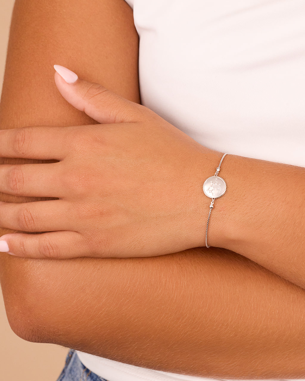 Sterling Silver CZ Constellation Disk Bolo Bracelet