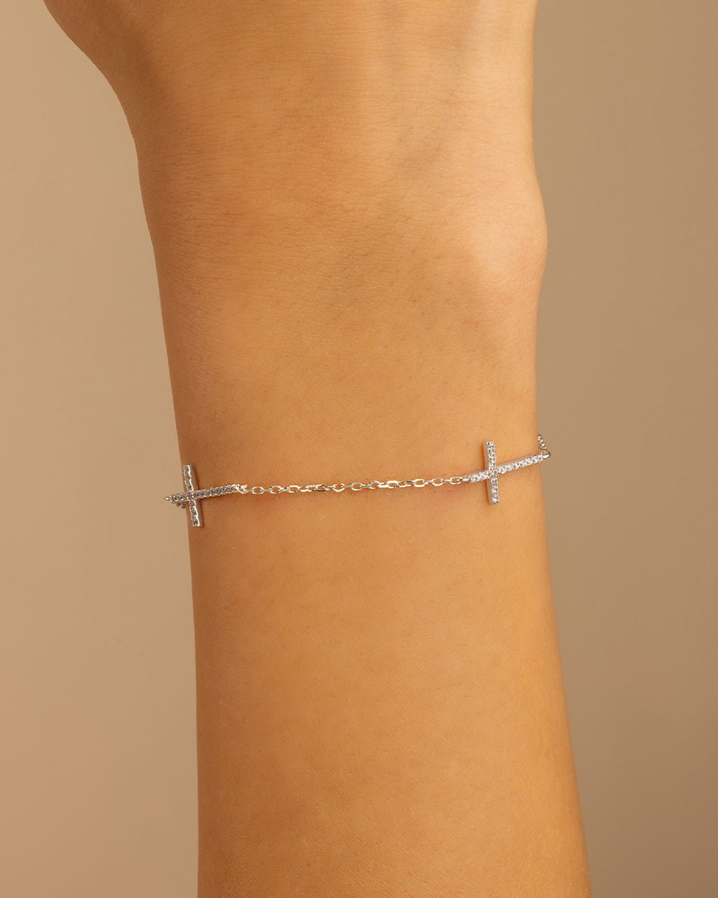 Sterling Silver Delicate CZ Cross Bracelet - Sterling Forever