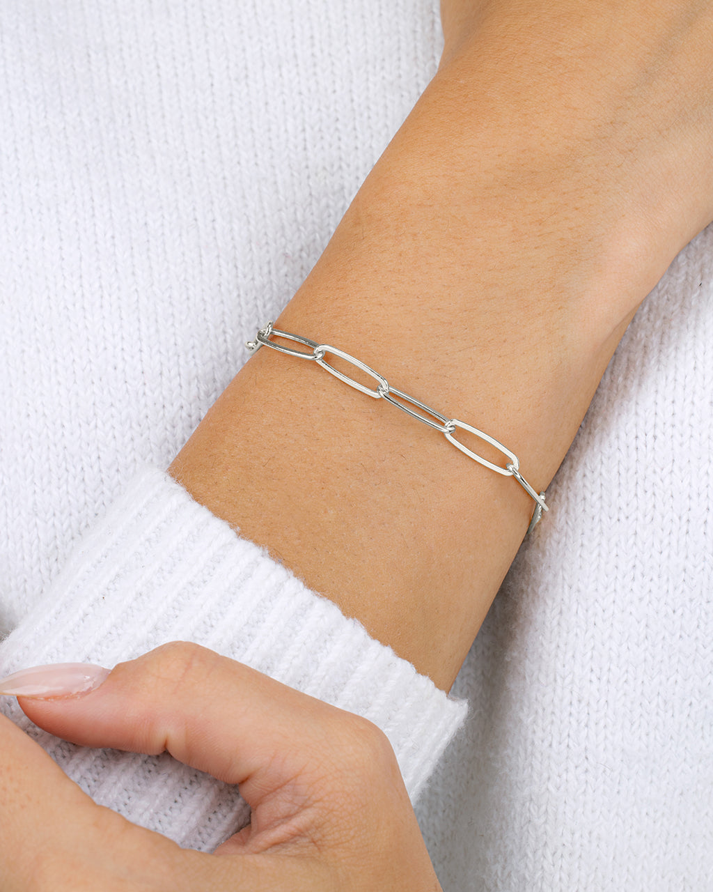 Sterling Silver Large Elongated Paperclip Chain Bracelet