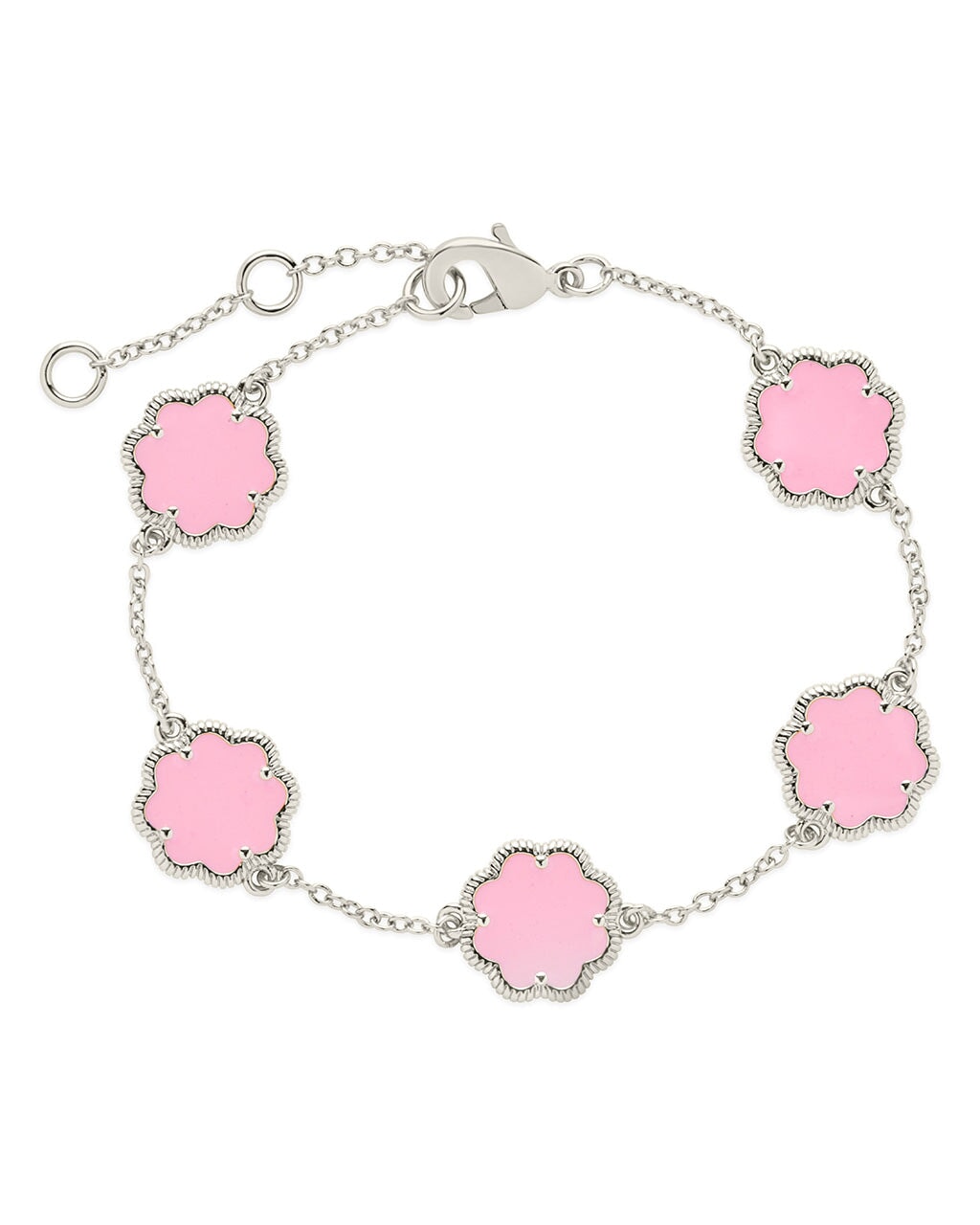 Rose Petal Station Bracelet Bracelet Sterling Forever Silver Pink Enamel 