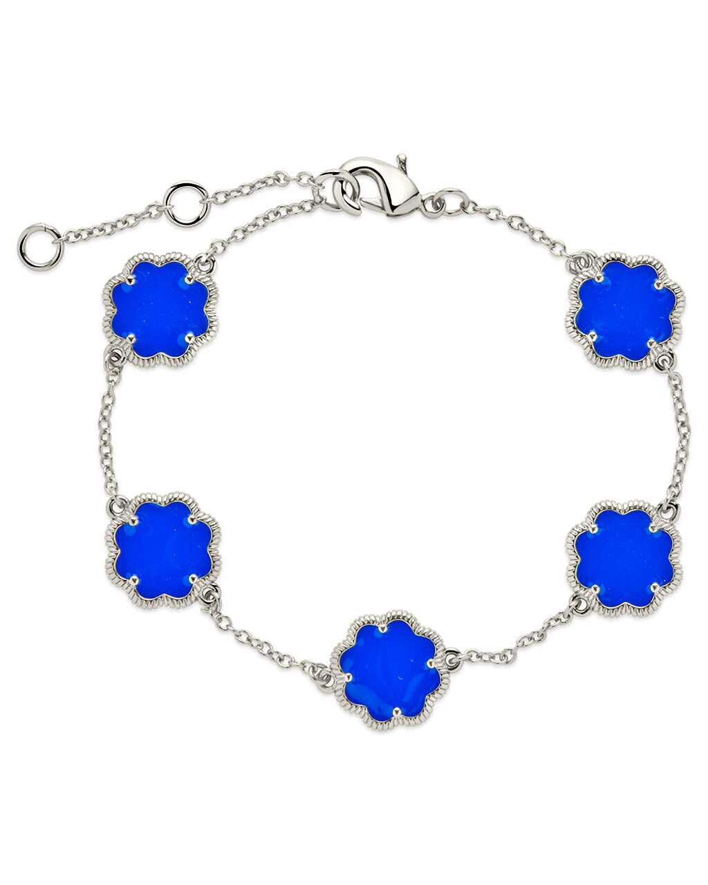Rose Petal Station Bracelet Bracelet Sterling Forever Silver Blue Enamel 