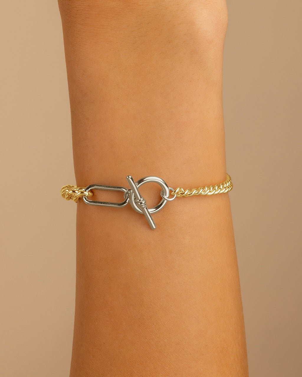 Elaine Dualtone Mixed Chain Toggle Bracelet - Sterling Forever