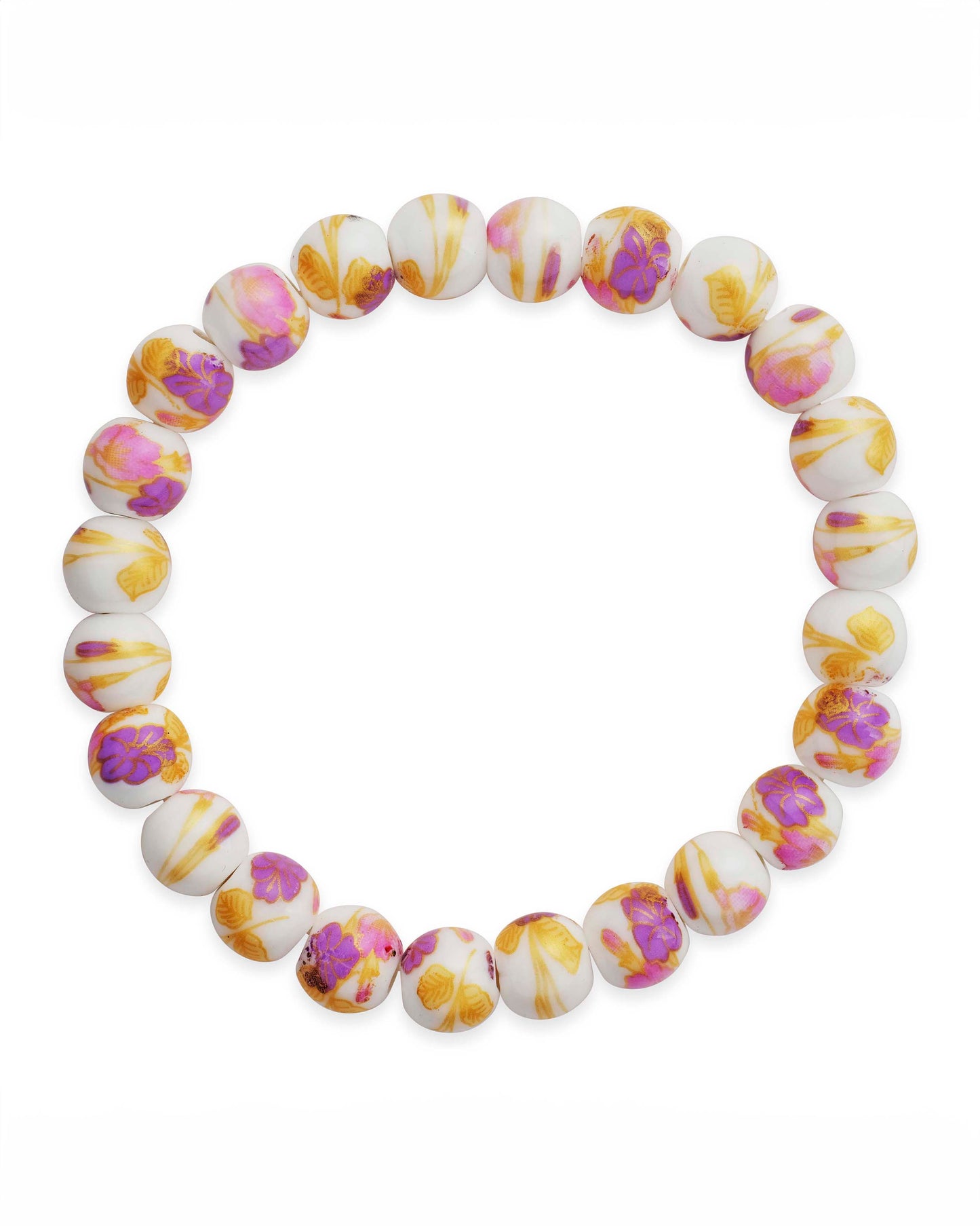 White Floral Beaded Stretch Bracelet