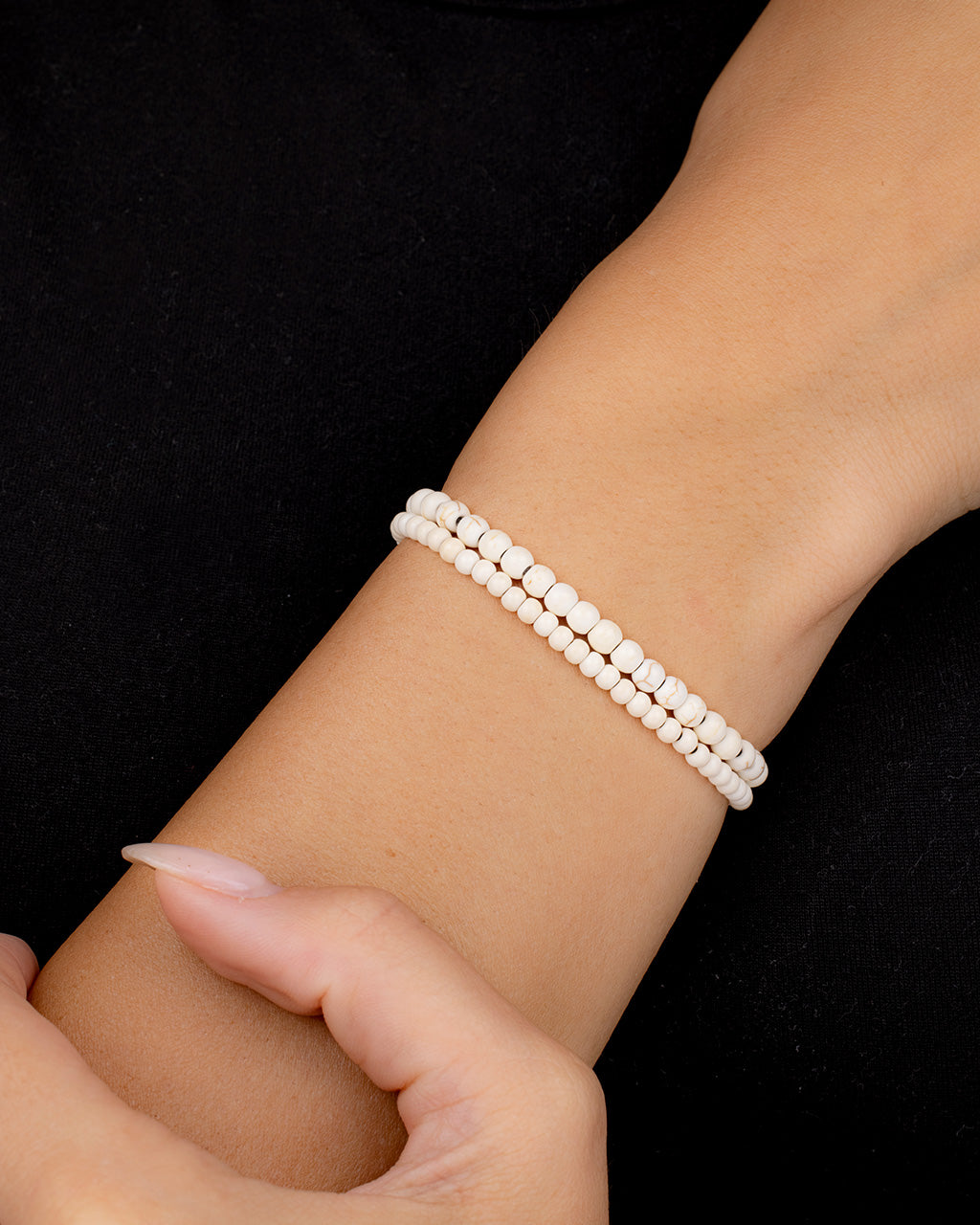 Stone Beaded Stretch Bracelet Set of 2