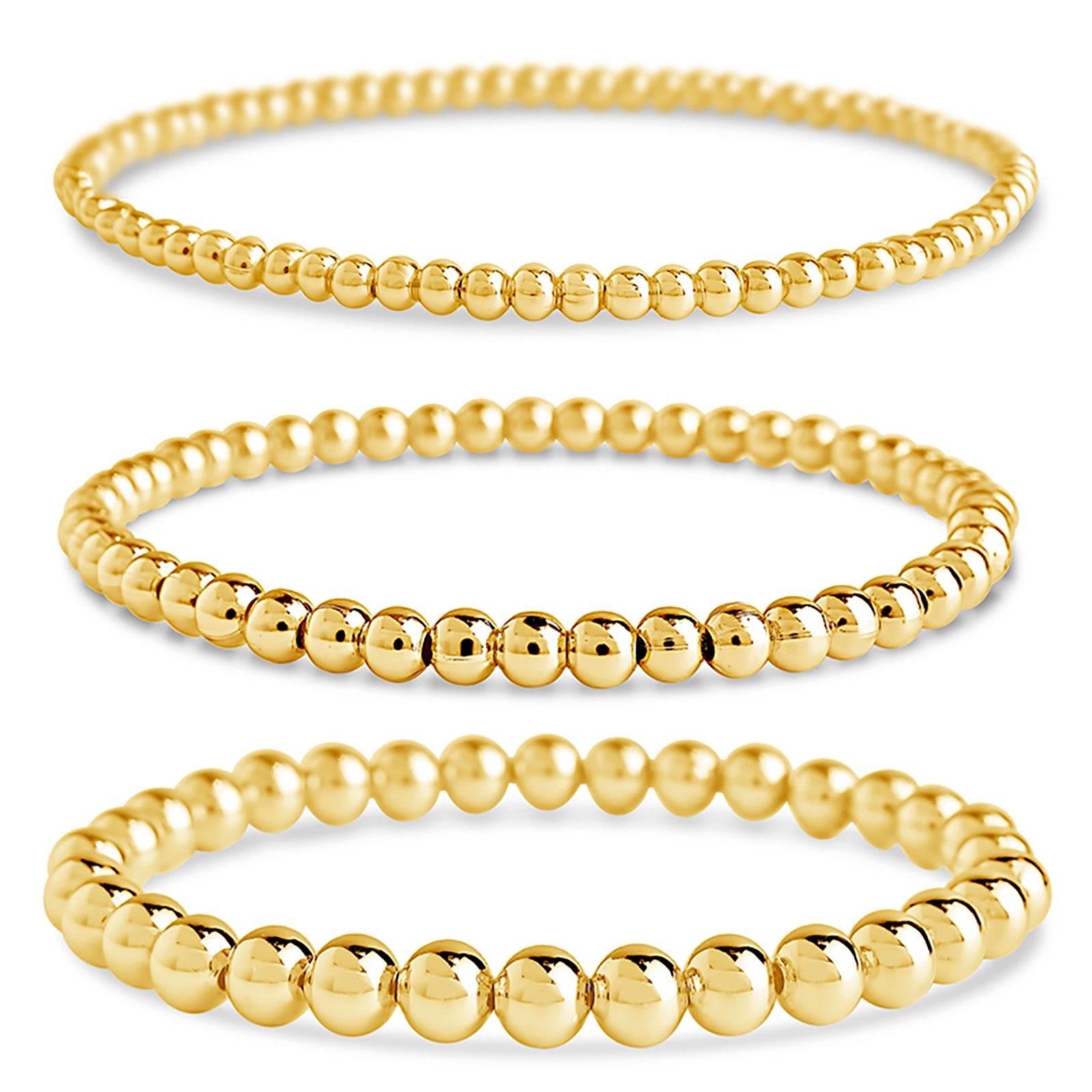 Beaded Stretch Bracelet Sets Bracelet Sterling Forever Gold 3mm/4mm/6mm 