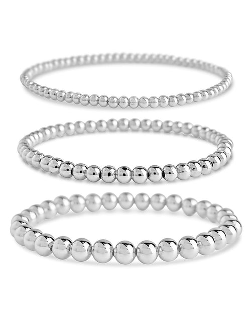 Sterling Silver Beaded Stretch Bracelet Sets - Sterling Forever
