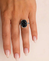 Sterling Silver Elongated Cushion Black CZ Cocktail Ring - Sterling Forever