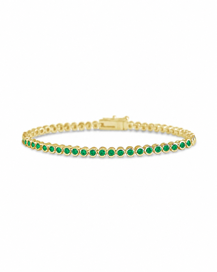 Helene Emerald CZ Bezel Eternity Tennis Bracelet