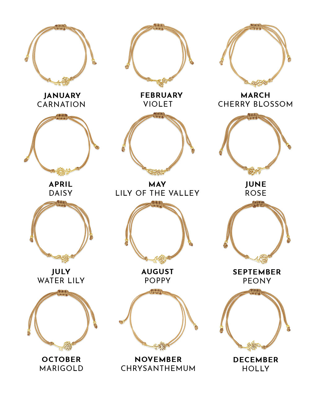 Sterling Silver Birth Flower Bolo Bracelet