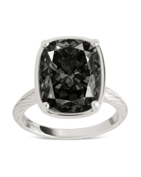 Sterling Silver Elongated Cushion Black CZ Cocktail Ring - Sterling Forever