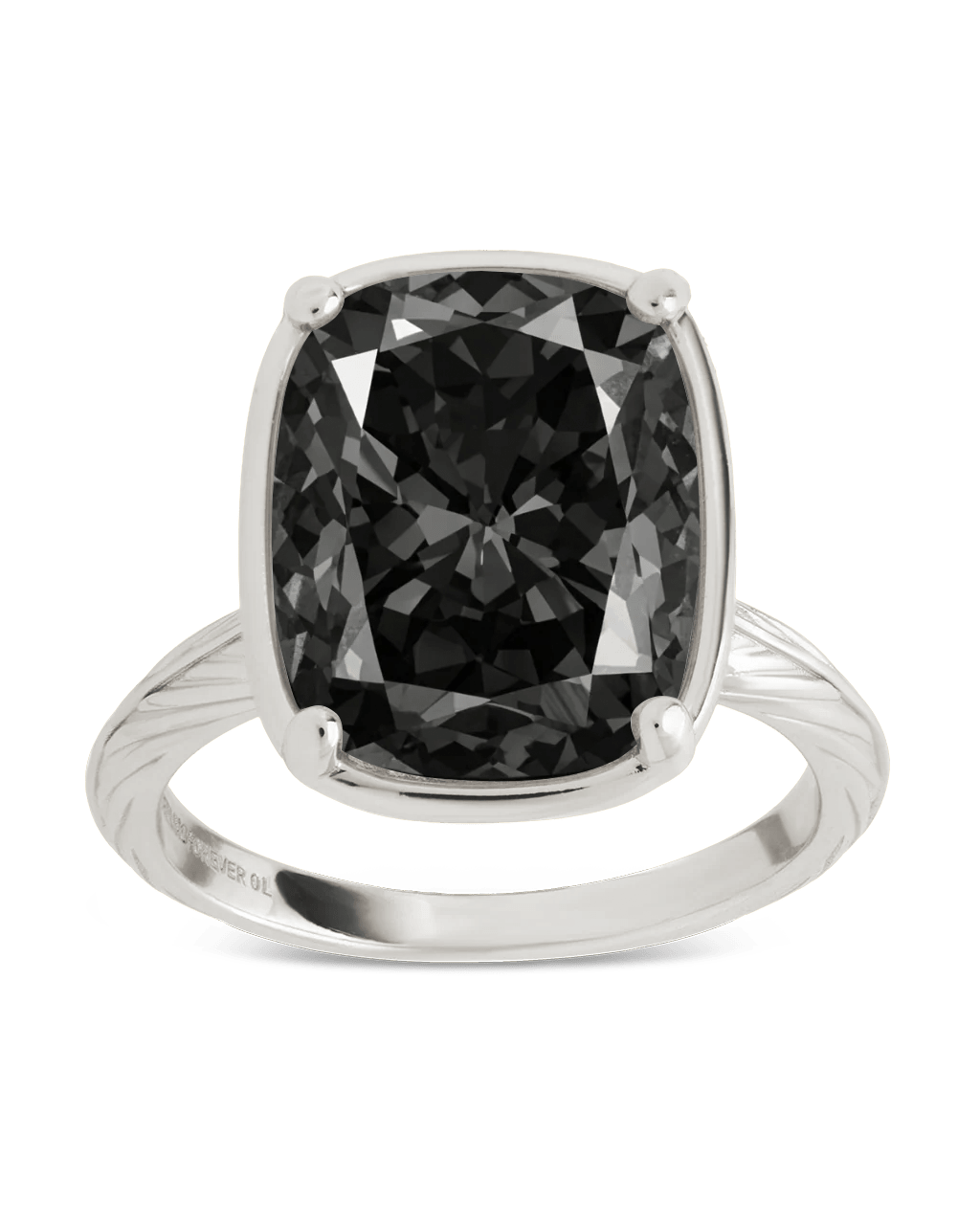 Sterling Silver Elongated Cushion Black CZ Cocktail Ring - Sterling Forever