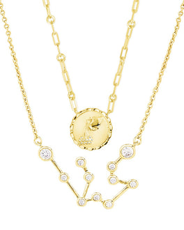 'When Stars Align' Constellation Necklace & Bold Link Zodiac Necklace Set