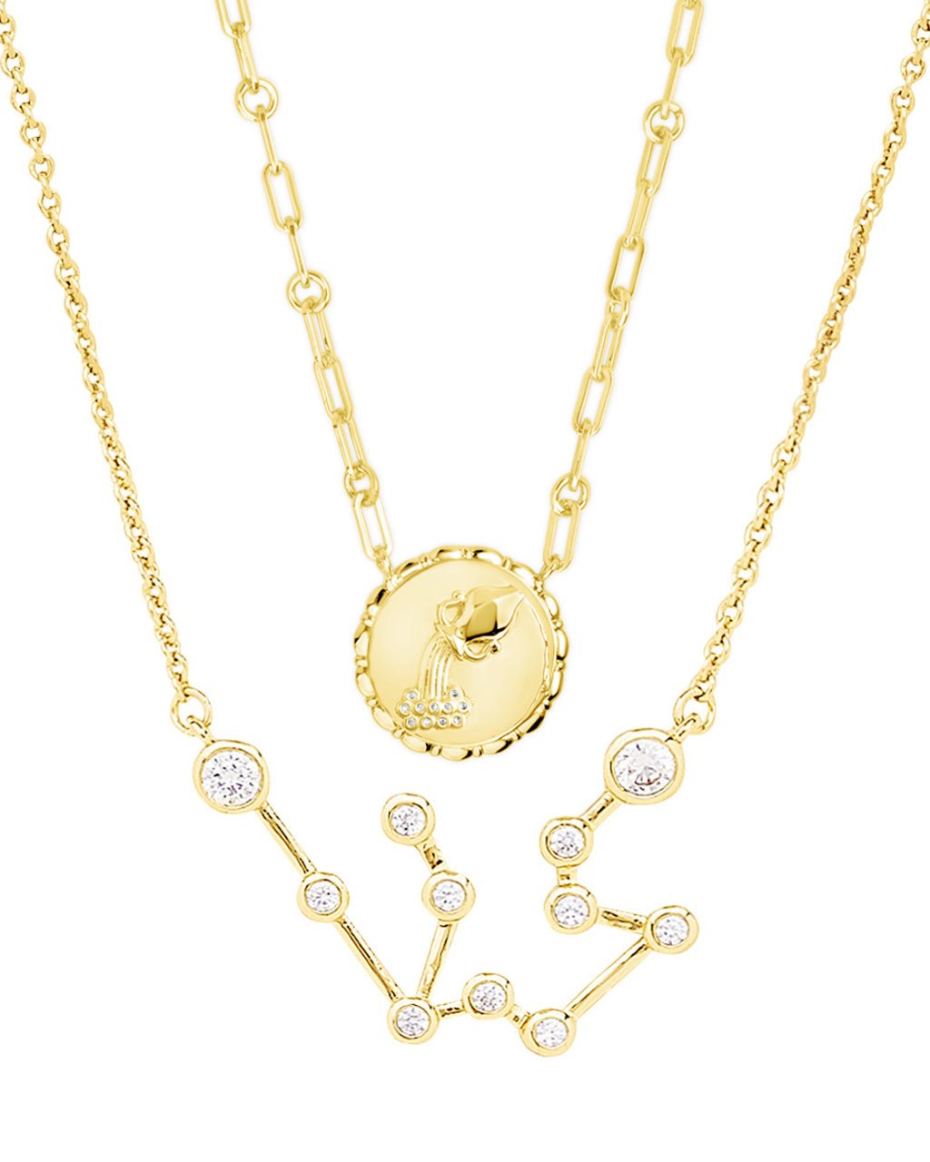 'When Stars Align' Constellation Necklace & Bold Link Zodiac Necklace Set - Sterling Forever