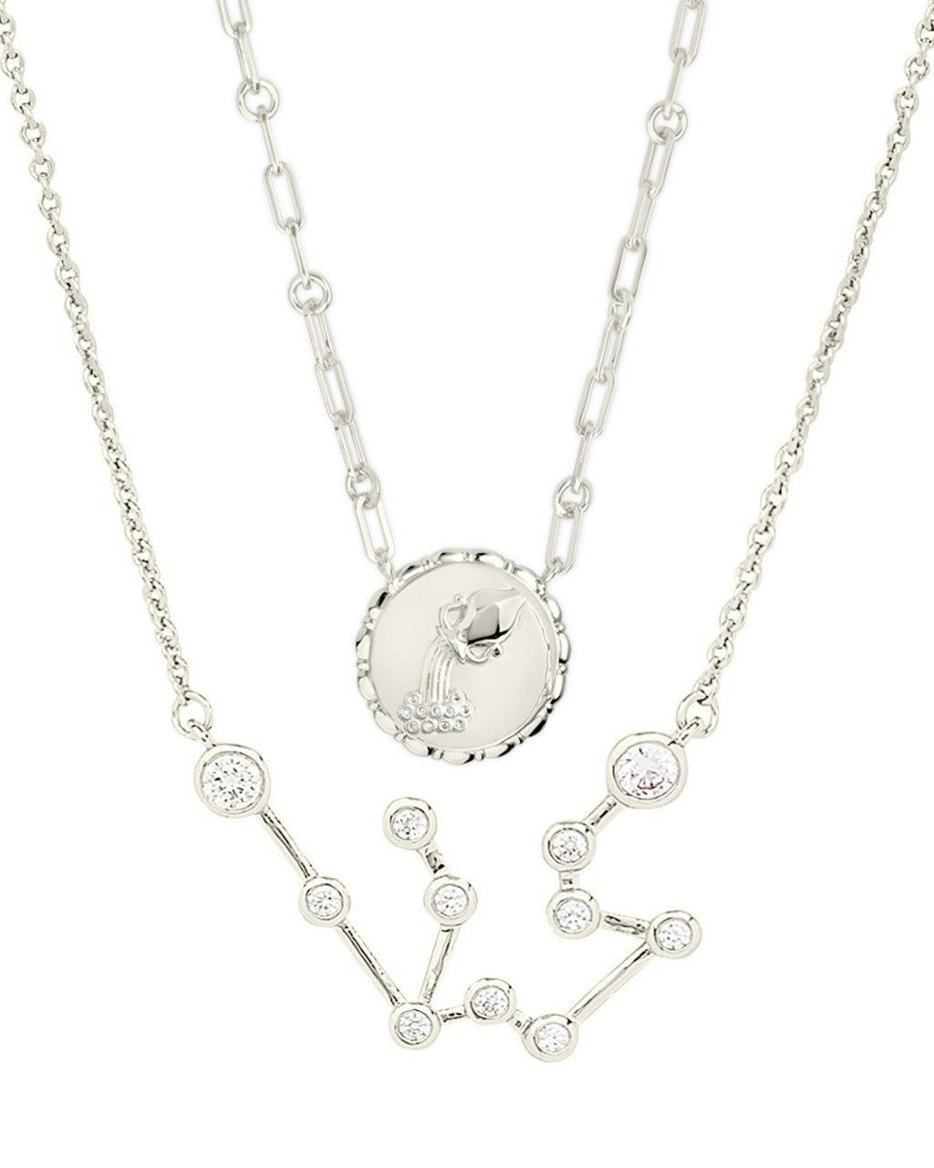 'When Stars Align' Constellation Necklace & Bold Link Zodiac Necklace Set - Sterling Forever