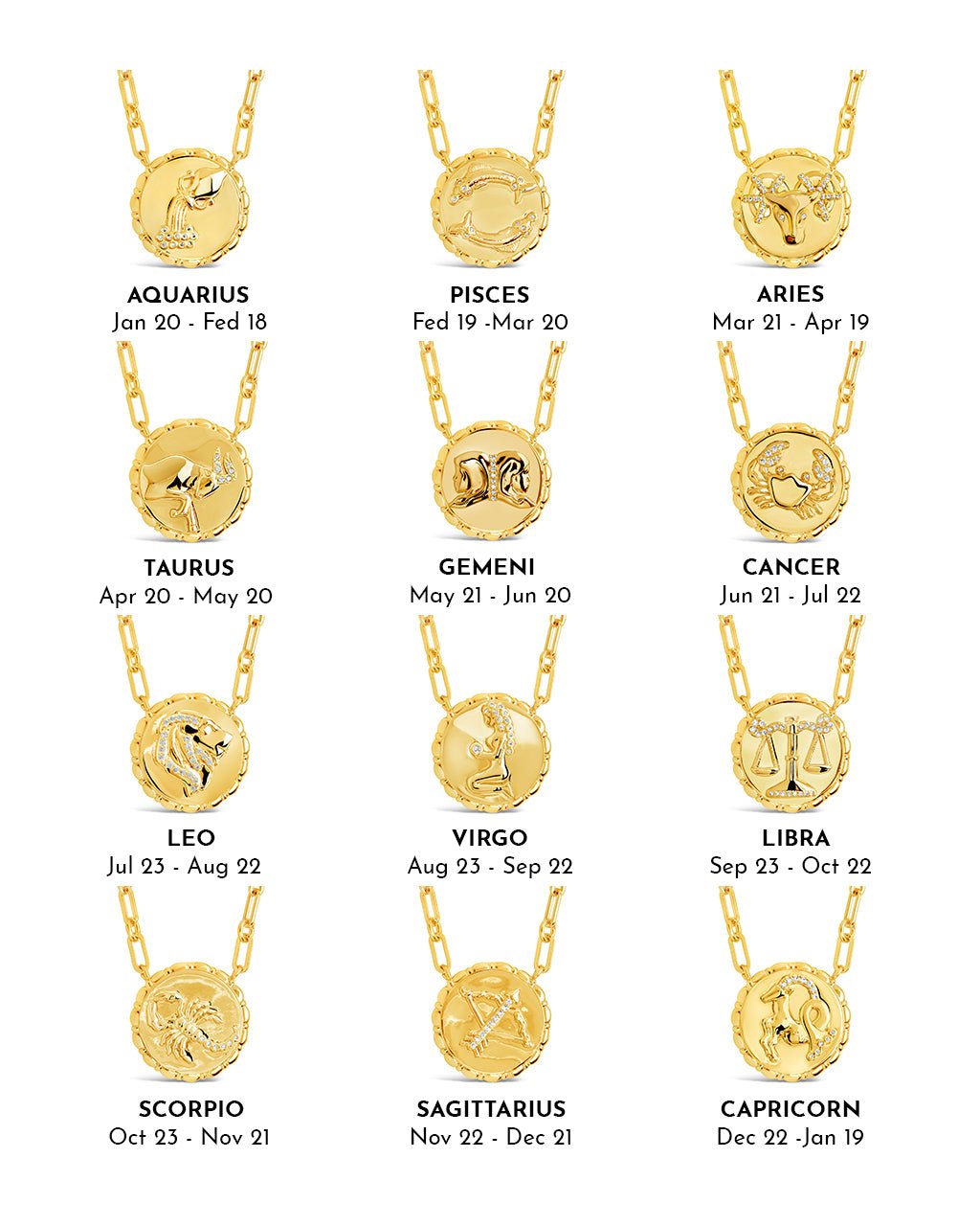 Bold CZ Zodiac Link Pendant Necklace - Sterling Forever