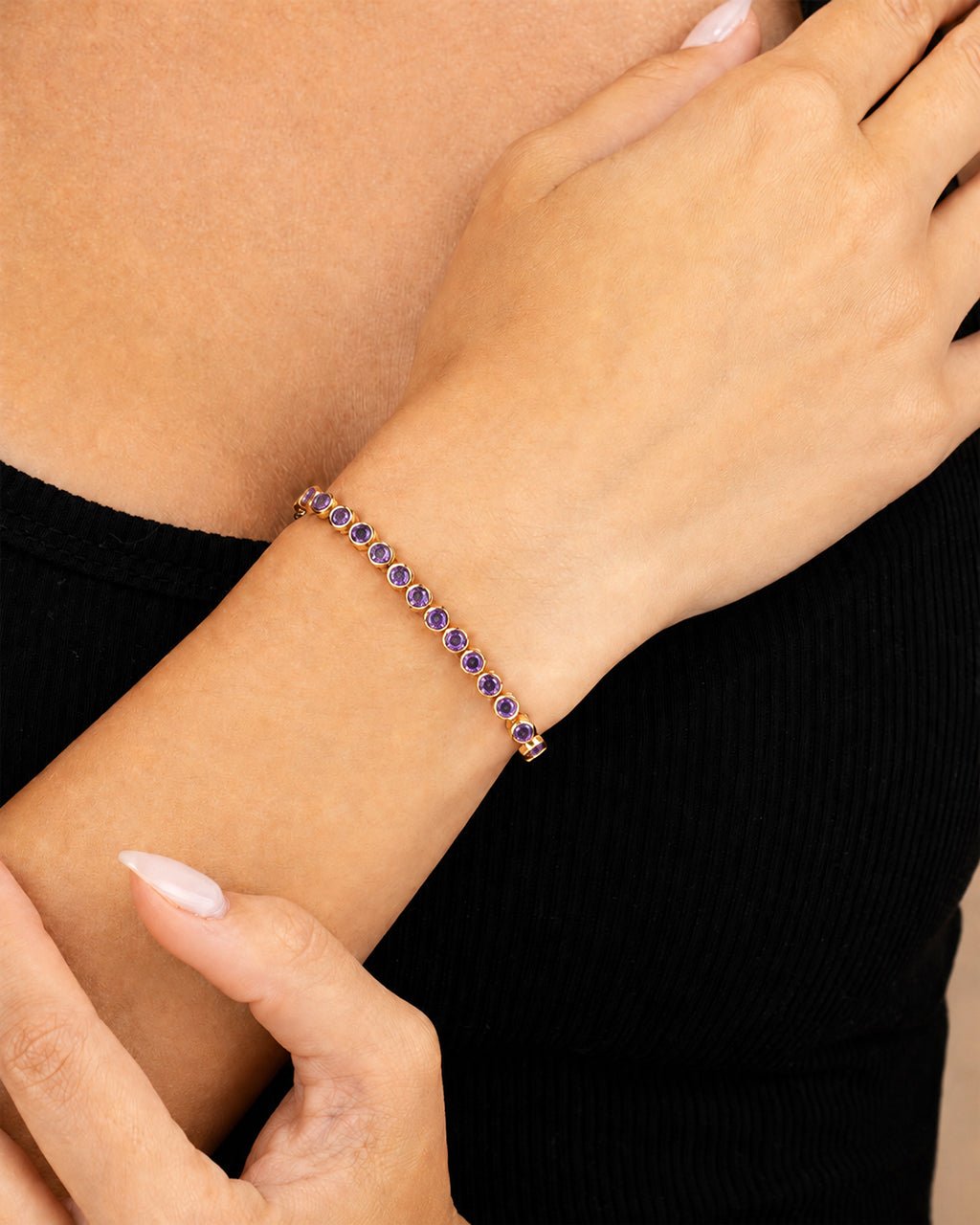 Helene Amethyst CZ Bezel Eternity Tennis Bracelet