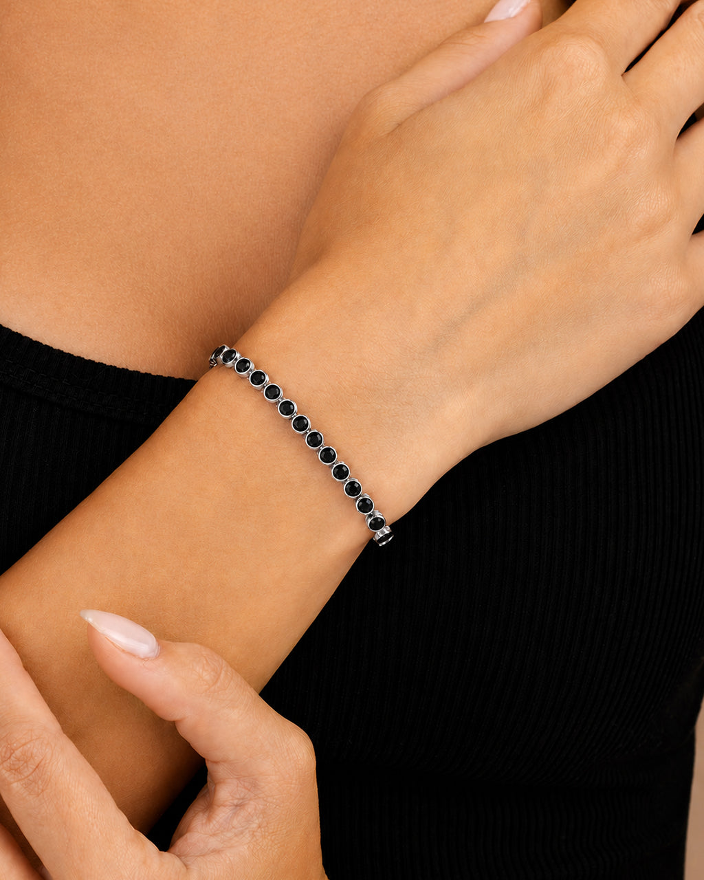アクセサリー BLACKBIRD Chain Bracelet Helene Black CZ Bezel Eternity Tennis Bracelet – Sterling Forever