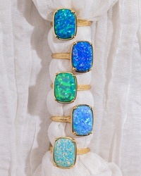 Sterling Silver Caribbean Blue Opal Elongated Cushion Ring