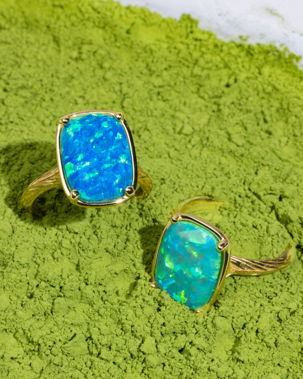 Sterling Silver Green Opal Elongated Cushion Ring