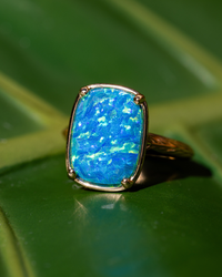 Sterling Silver Caribbean Blue Opal Elongated Cushion Ring