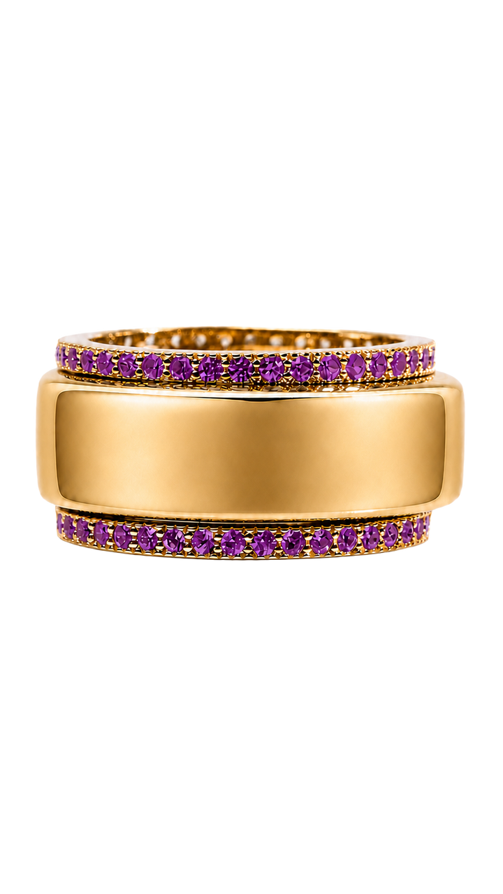 Smart Ring Amethyst CZ Band Set of 2