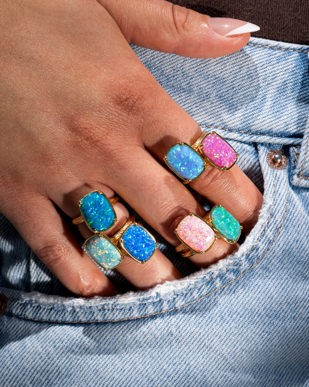 Sterling Silver Icy Blue Opal Elongated Cushion Ring