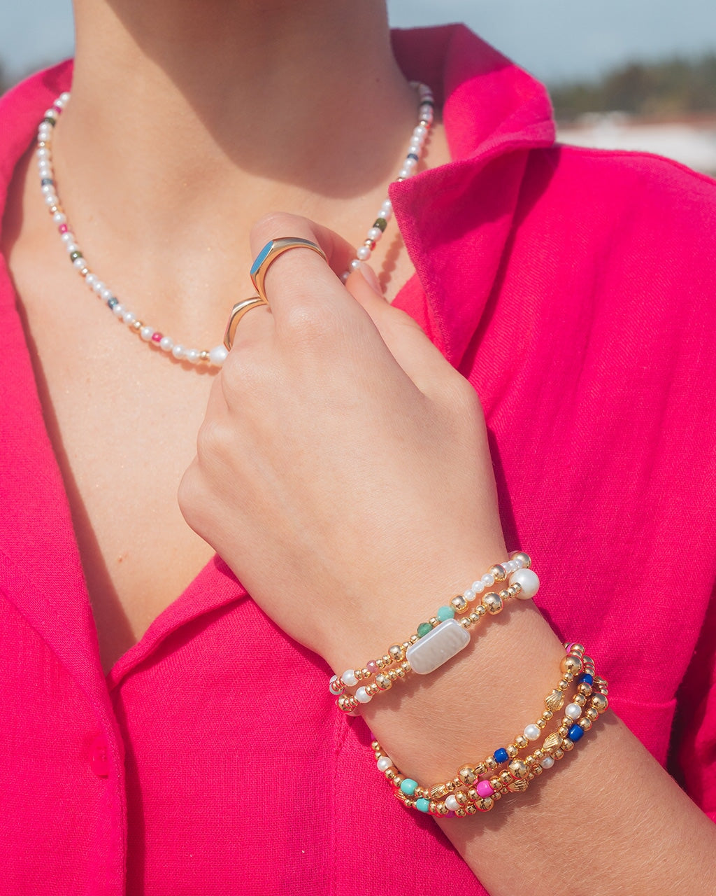 Truvy Shell Beaded Stretch Bracelet Bracelet Sterling Forever 