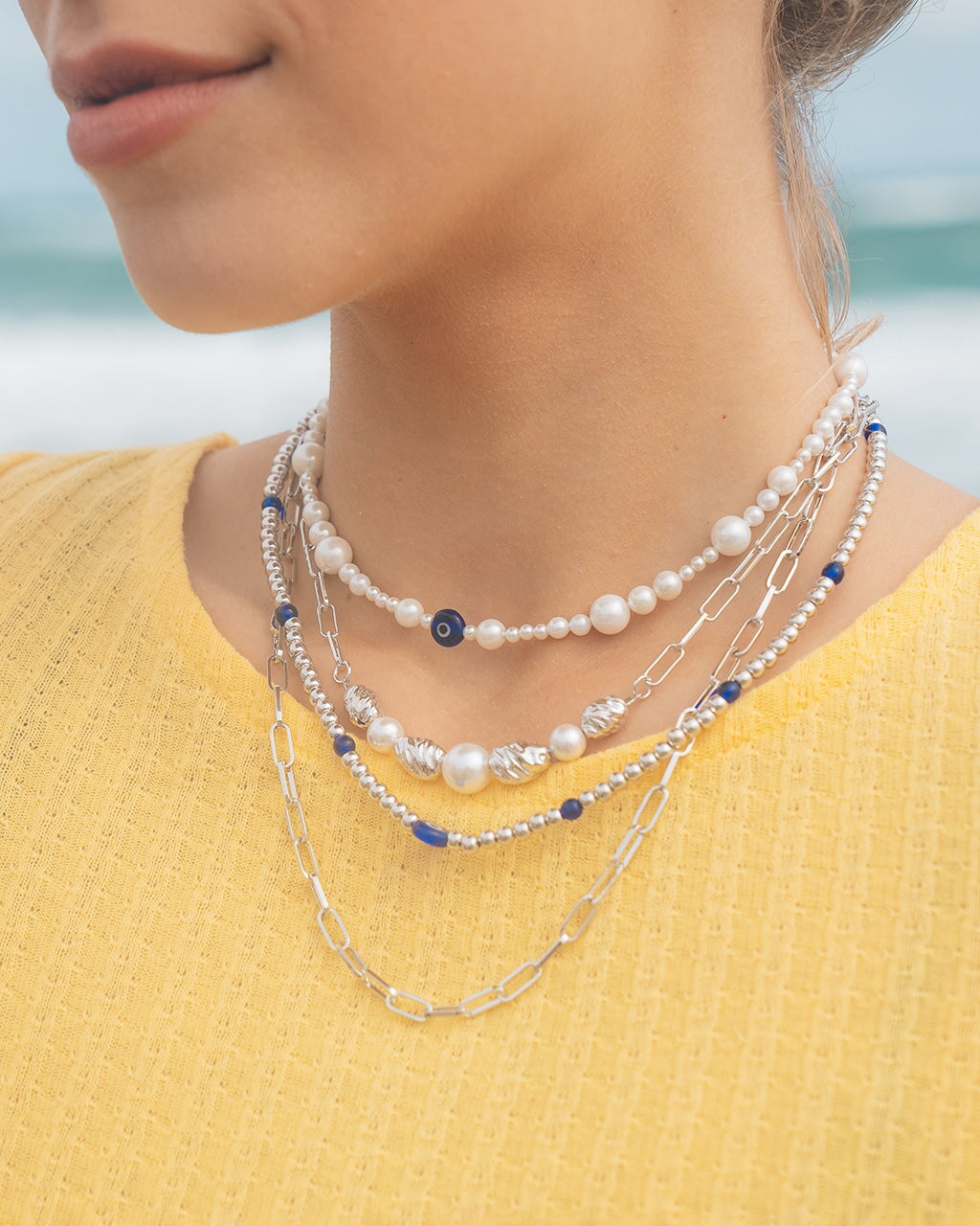 Summit Adventure Gold Layered Necklace Set, Dainty Stackable Seashell Pearl Choker For Women Waterproof Jewelry Gift