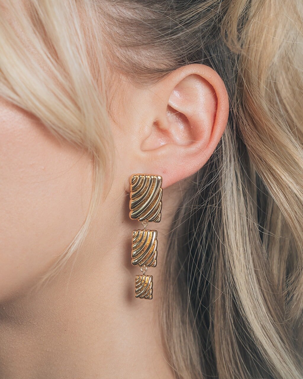 Haydée Triple Textured Drop Stud Earrings - Sterling Forever