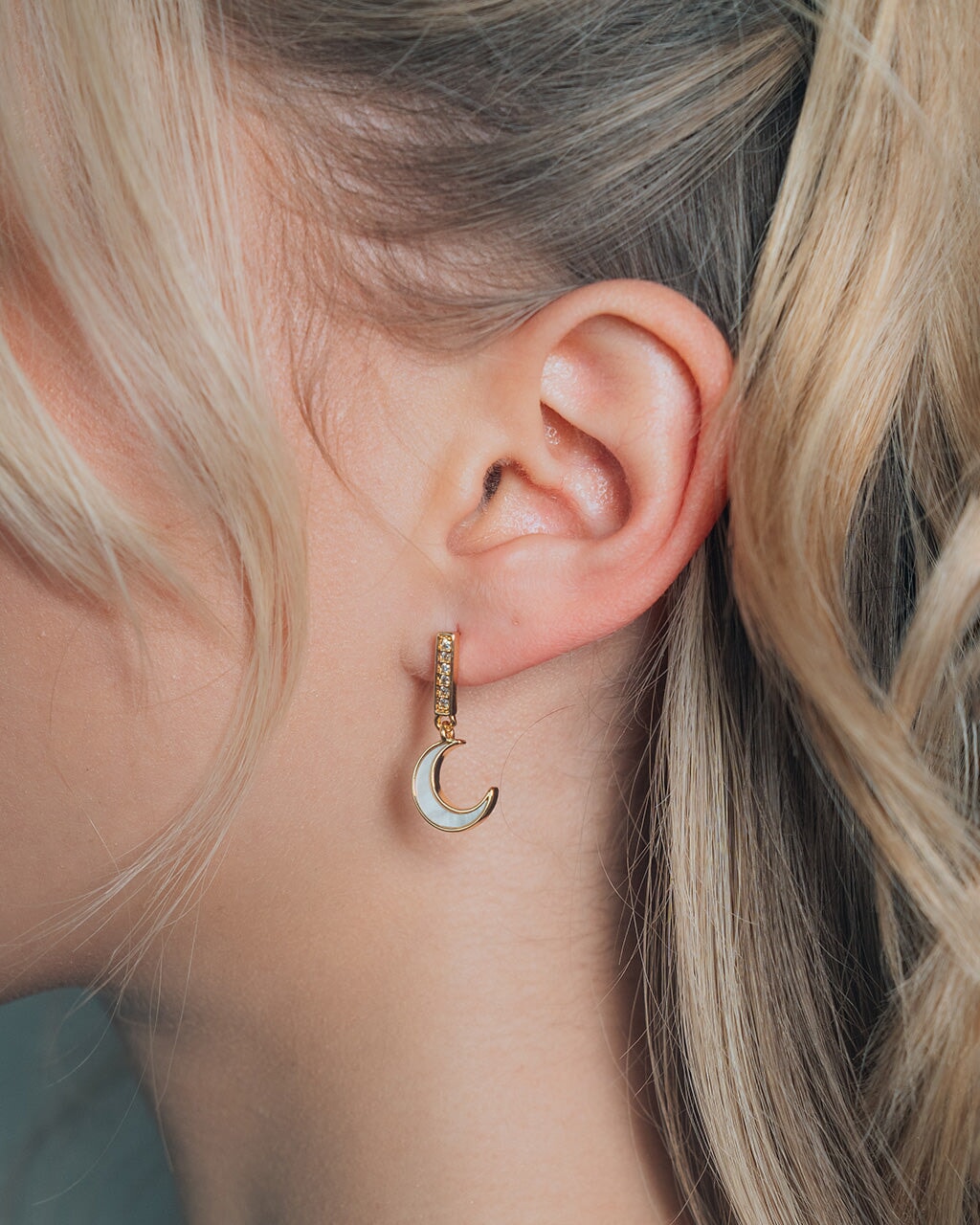 Valeria CZ & Moonstone Crescent Drop Stud Earrings Earring Sterling Forever 