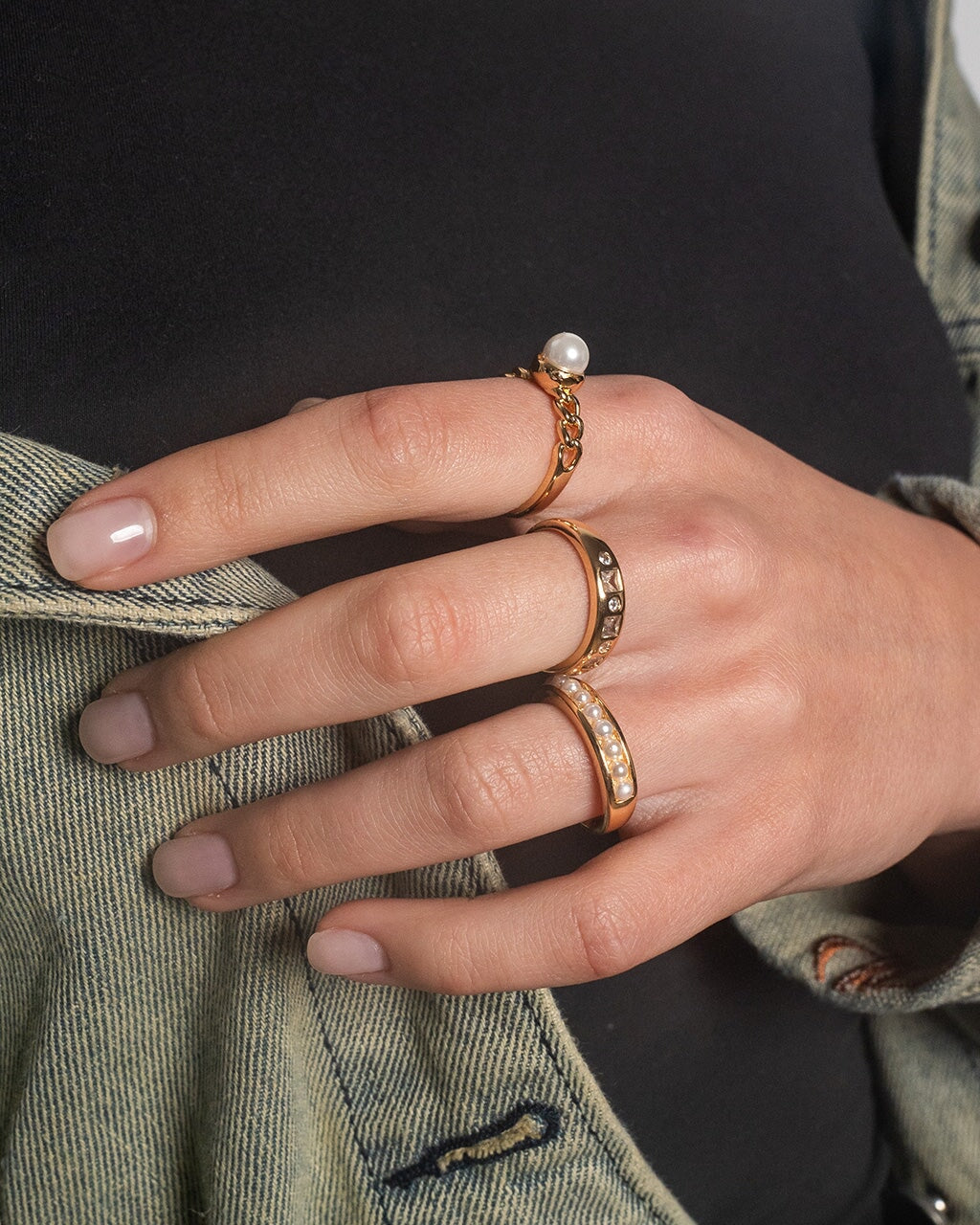 Kimber Pearl & CZ Stacking Ring Set of 3 Ring Sterling Forever 