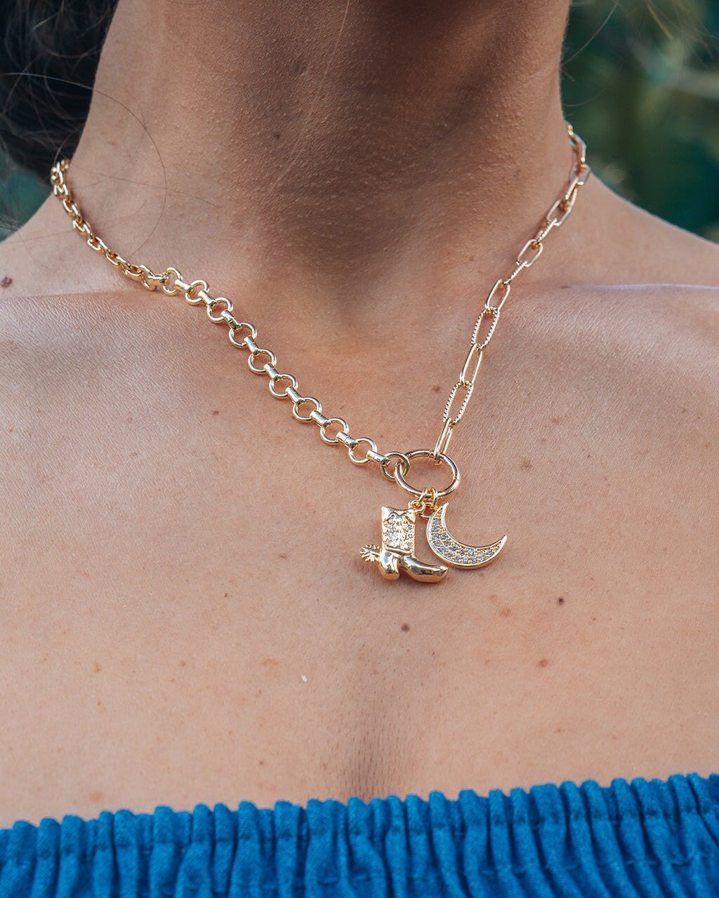 Kelsea CZ Boot & Moon Pendant Charm Necklace - Sterling Forever