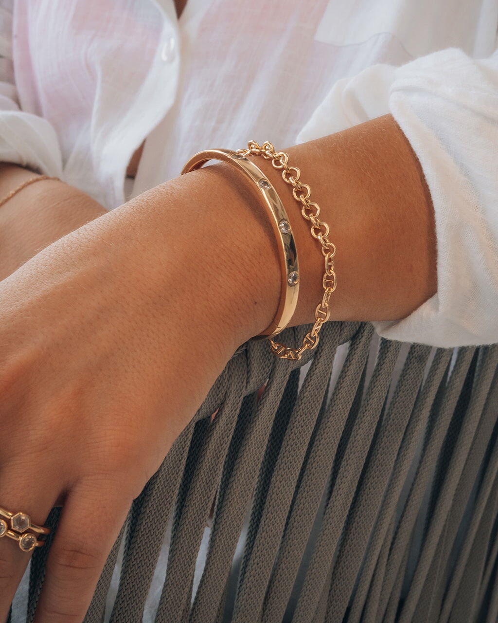 Thin Classic Station Bangle Bracelet Sterling Forever 