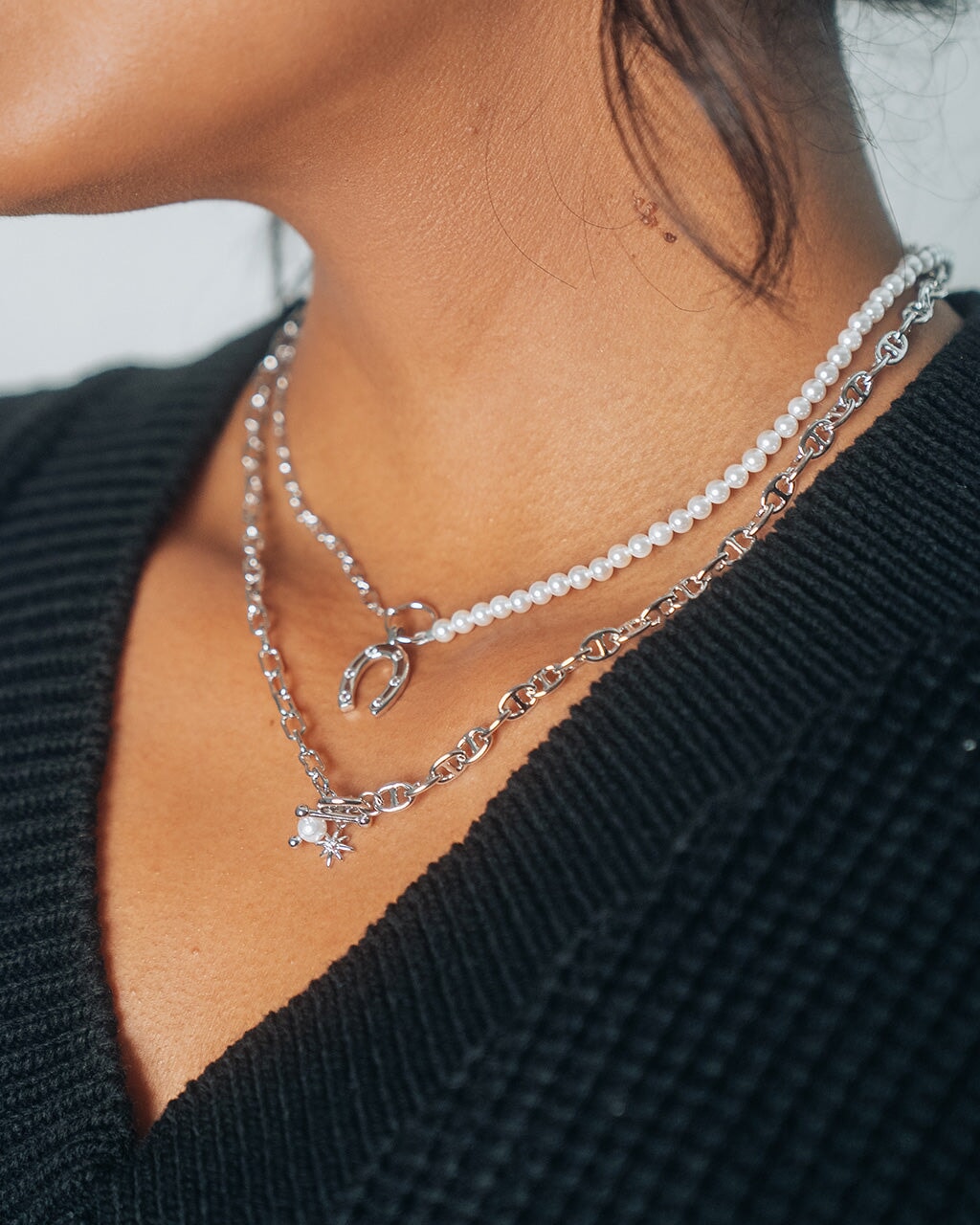 Sterling Forever Pearl Chain Necklace Silver