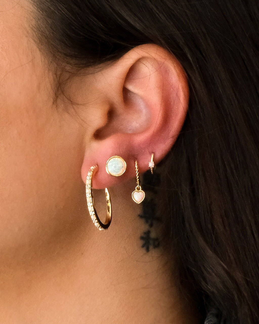 14K Gold Opal Infinity Hoops Earring SF Fine 