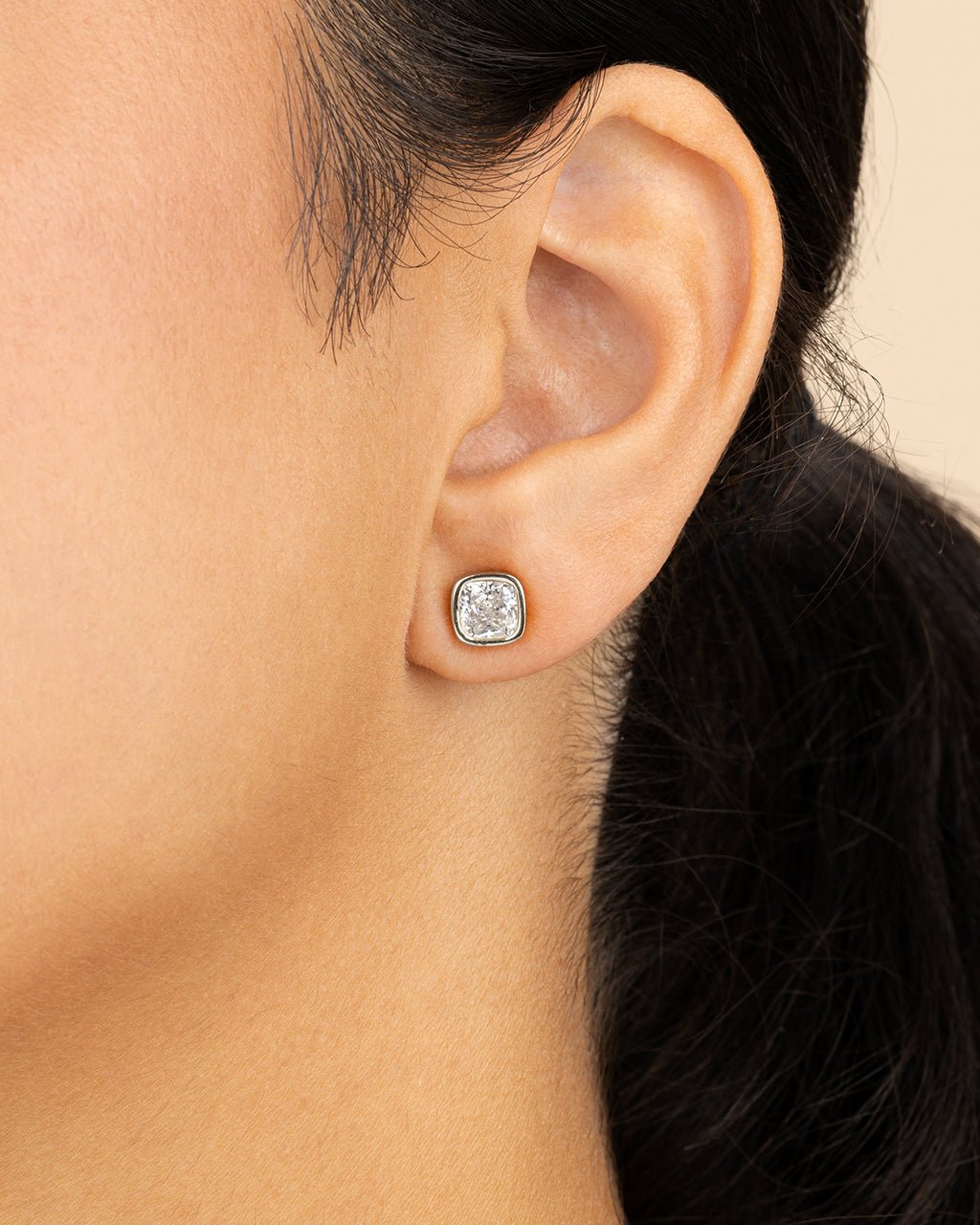 Sterling Silver Cushion Cut Bezel Set Stud Earrings - Sterling Forever