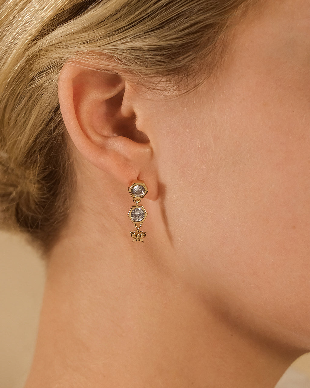 CZ Honeycomb & Butterfly Dangle Earrings