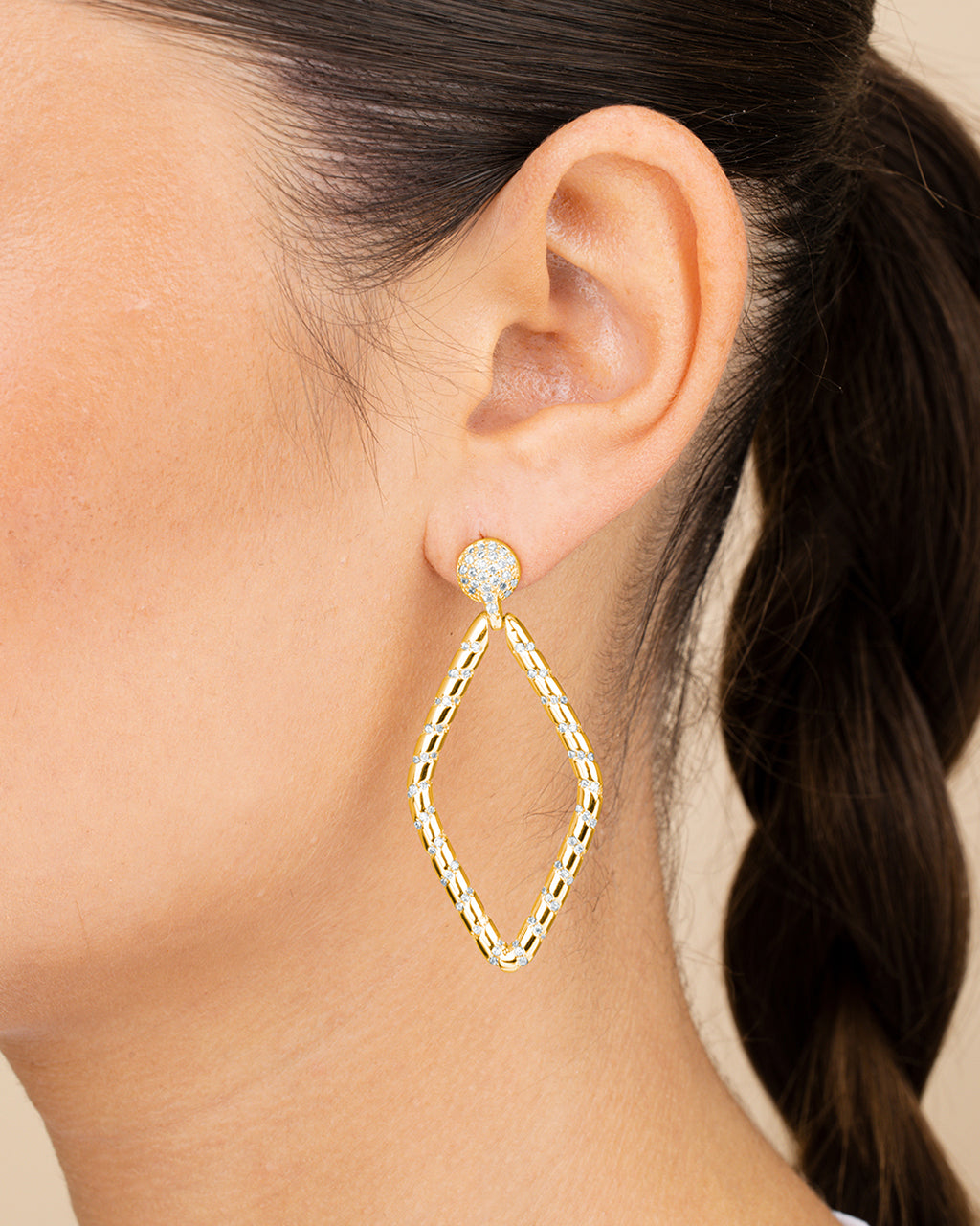 Geometric CZ Diamond Drop Stud Earrings