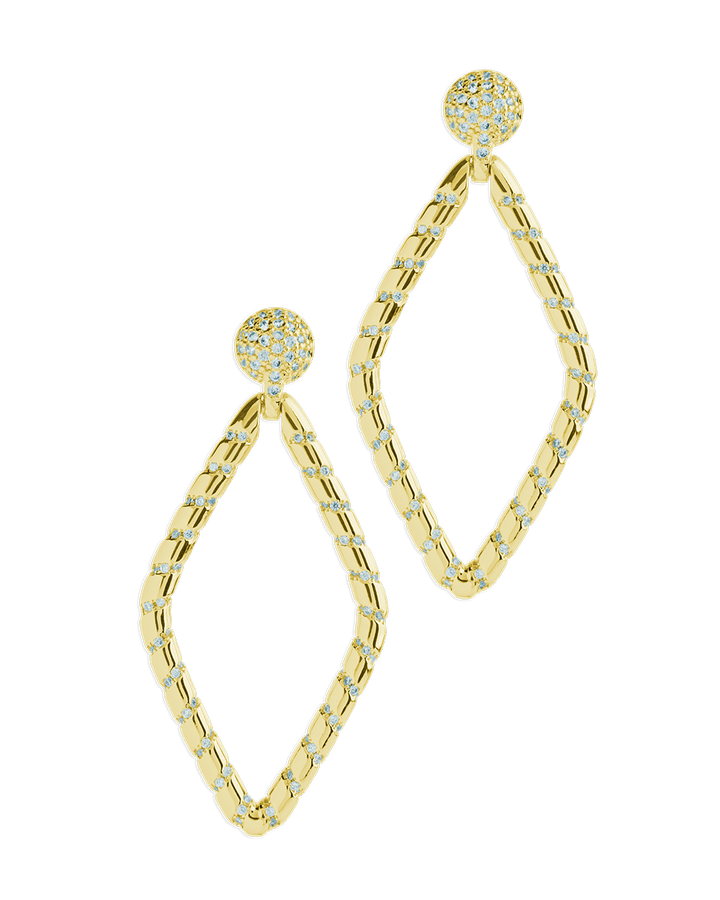 Geometric CZ Diamond Drop Stud Earrings