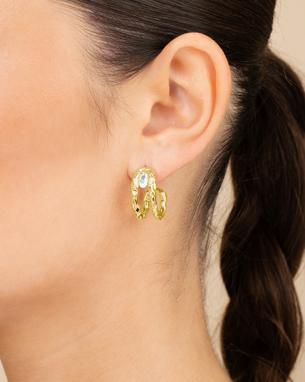 Mavis CZ Molten Metal Folded Hoop Earrings