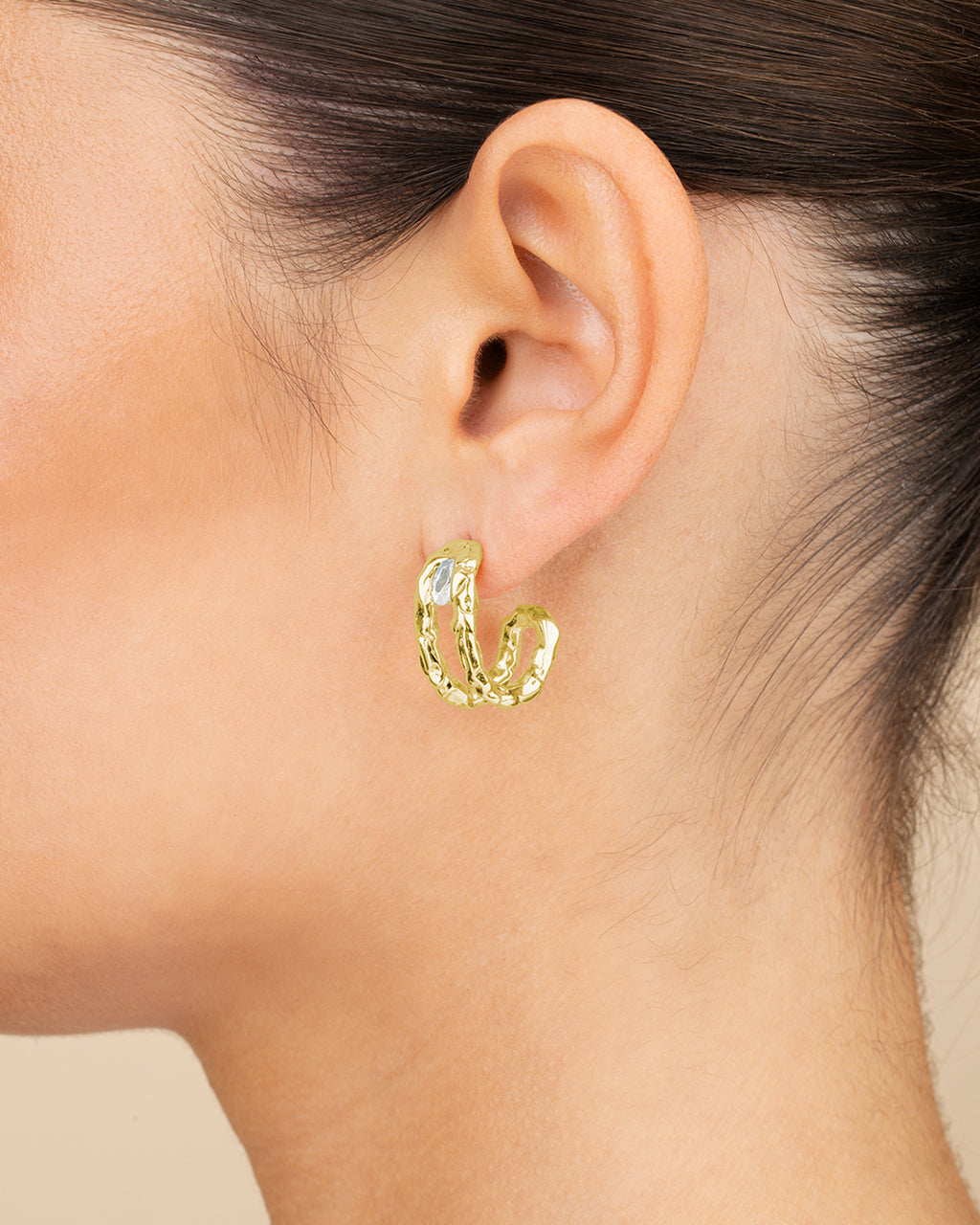 Mavis CZ Molten Metal Folded Hoop Earrings