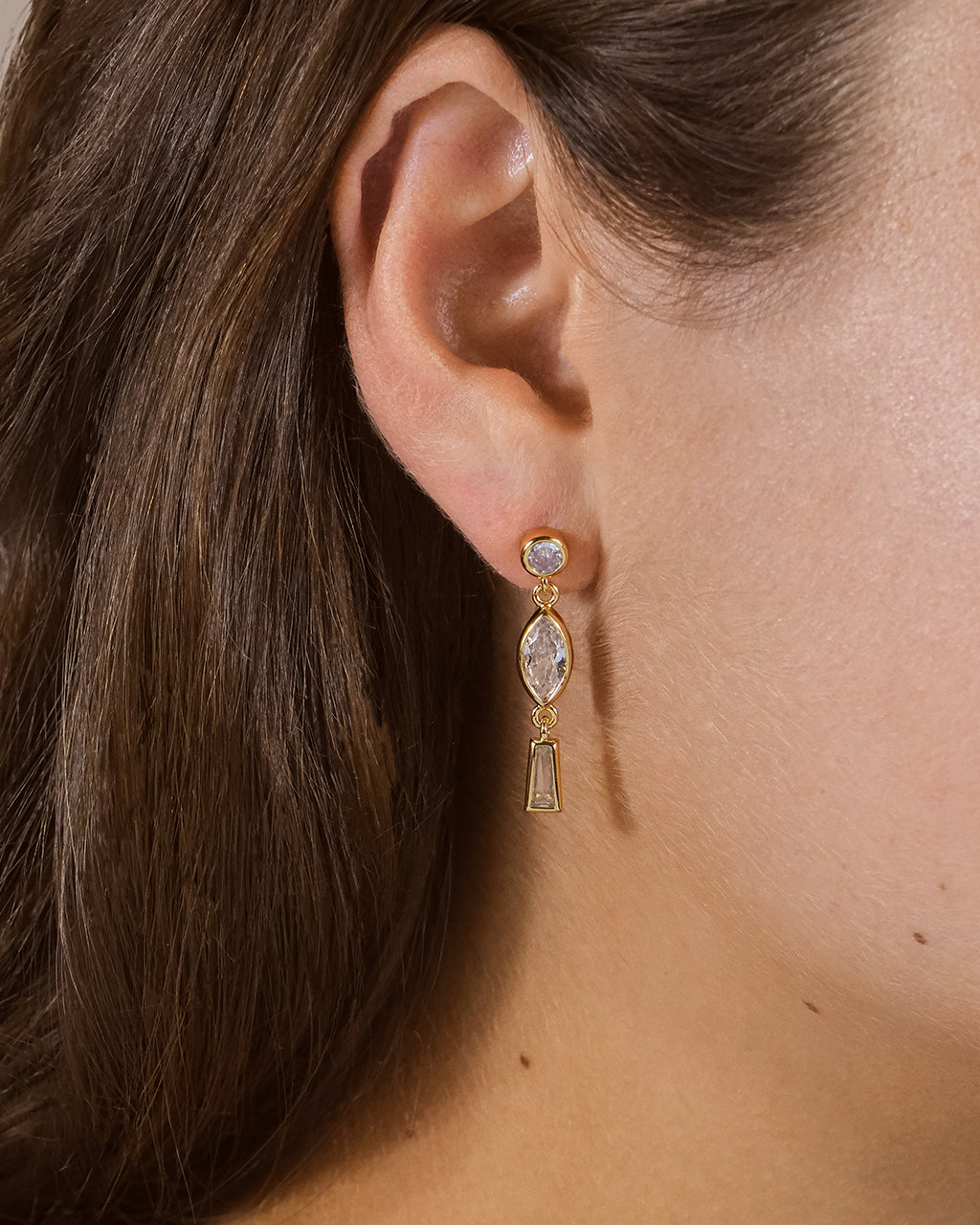 Suvi Triple CZ Drop Stud Earrings